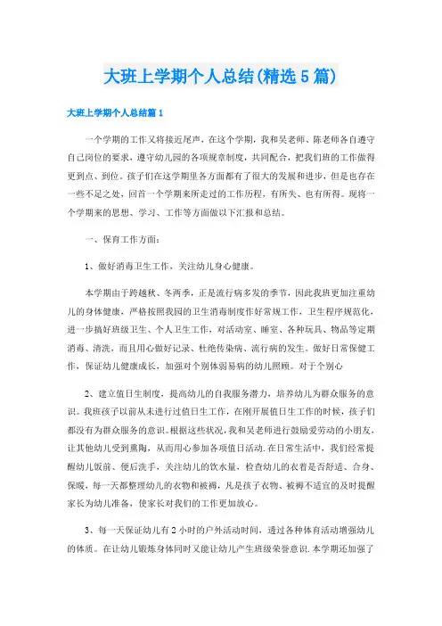 大班上学期个人总结(精选5篇)