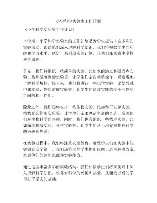 小学科学实验室工作计划