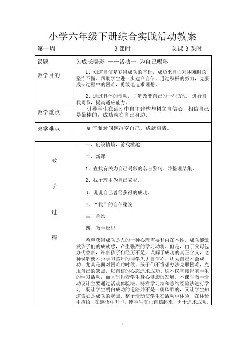 广师大版六年级下册综合实践活动教案