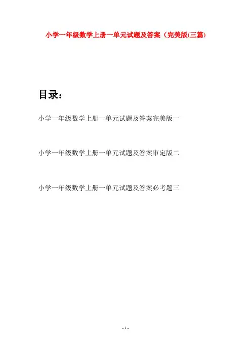 小学一年级数学上册一单元试题及答案完美版(三套)