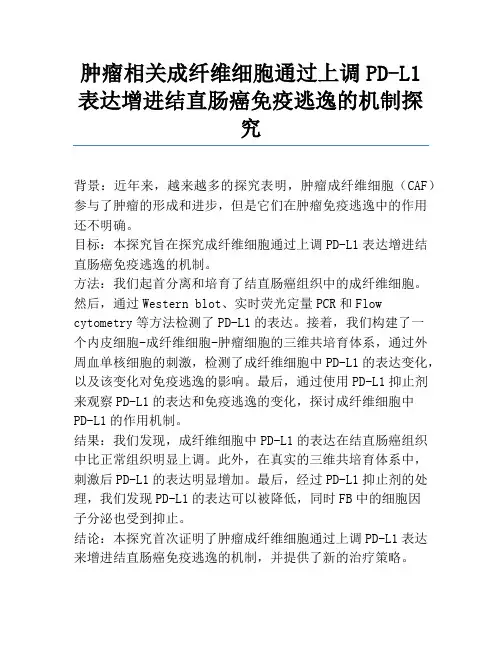 肿瘤相关成纤维细胞通过上调PD-L1表达促进结直肠癌免疫逃逸的机制研究