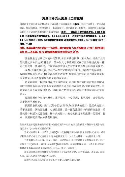 流量计类型及水表允许误差
