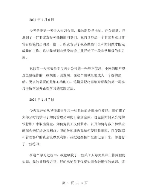 2024出纳实习周记范文