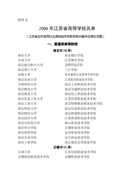 2006年江苏省高等学校名单