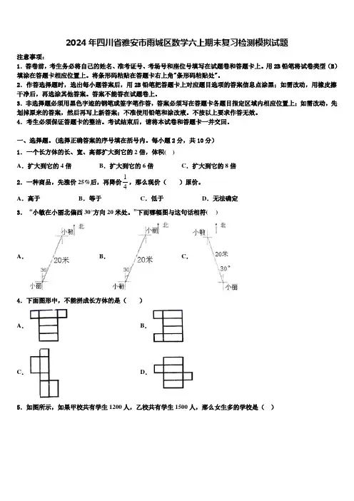 2024年四川省雅安市雨城区数学六上期末复习检测模拟试题含解析