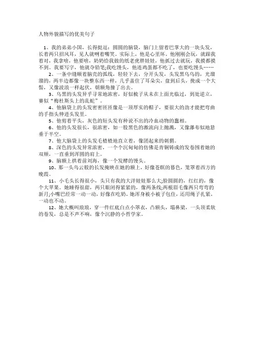 人物外貌描写的优美句子