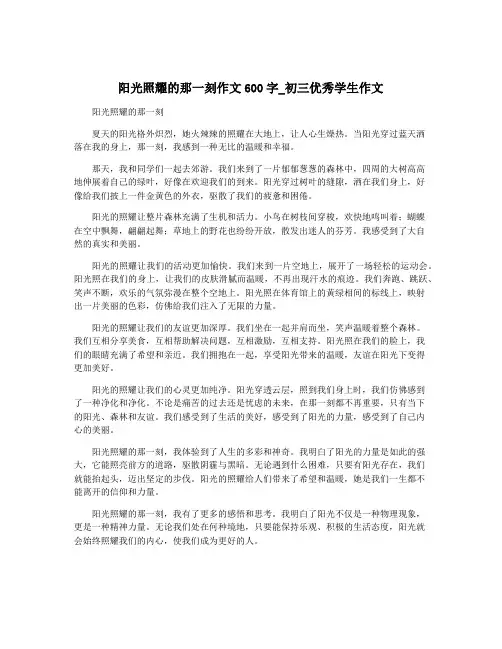 阳光照耀的那一刻作文600字_初三优秀学生作文