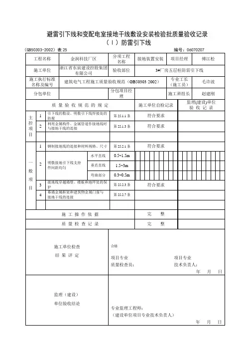 屋面检验批(防雷及接地)