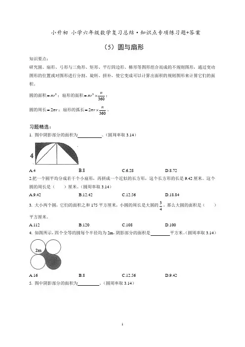 小升初六年级数学专项练习《(5)圆与扇形》知识点总结复习训练