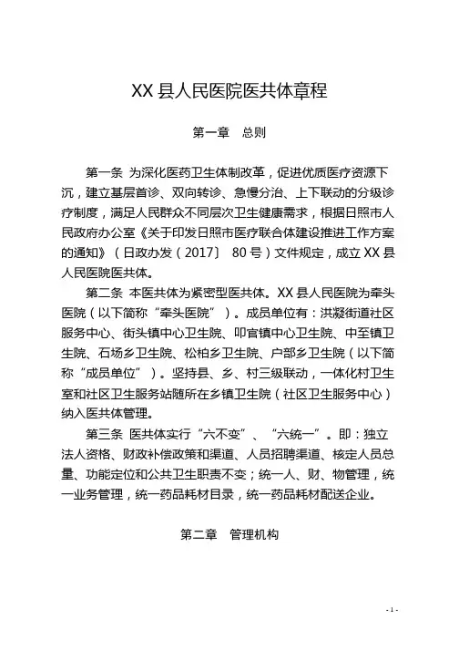 县人民医院医共体章程【模板】