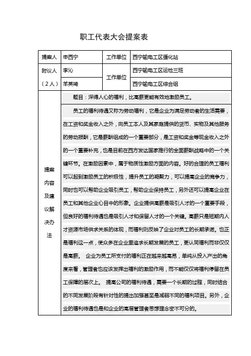 二届二次职代会提案表