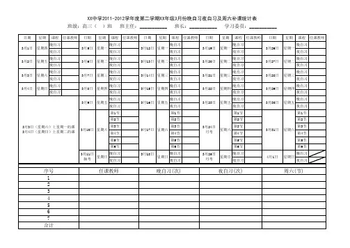 年级晚自习夜自习及周六补课统计表11