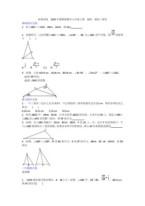 2020-2021冀教版数学九年级上册  25.3  相似三角形