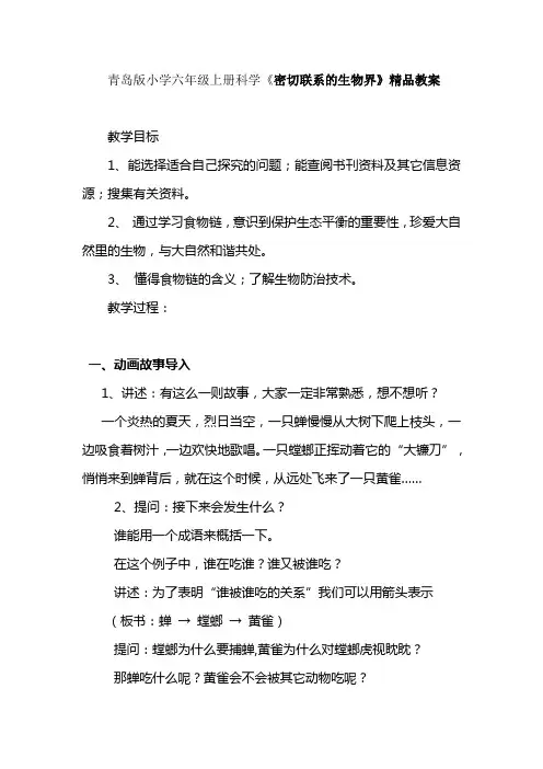 小学六年级上册科学《密切联系的生物界》精品教案