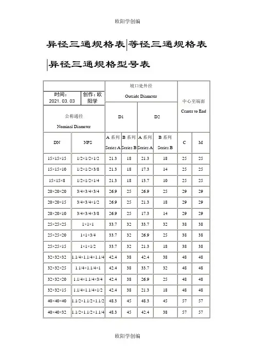 异径三通规格表之欧阳学创编
