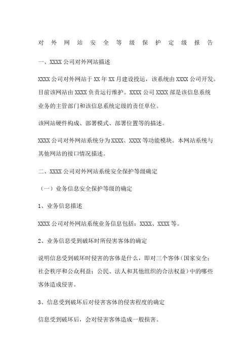 对外网站安全等级保护定级报告