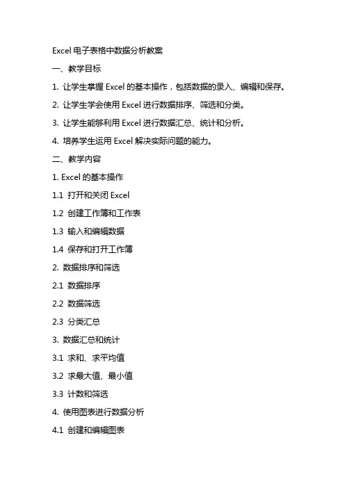Excel电子表格中数据分析教案