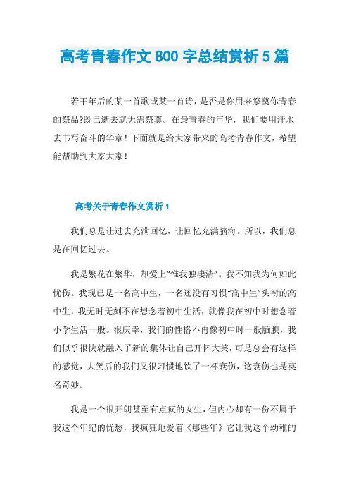 高考青春作文800字总结赏析5篇