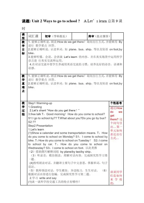 PEP英语六上unit2备课与反思