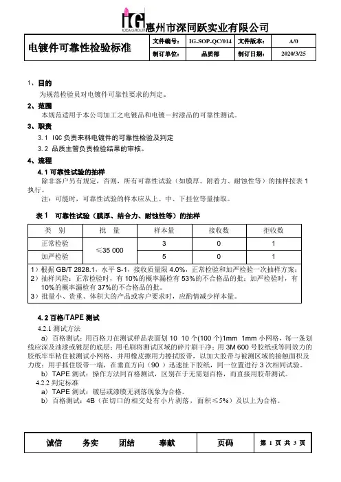 电镀件可靠性检验标准