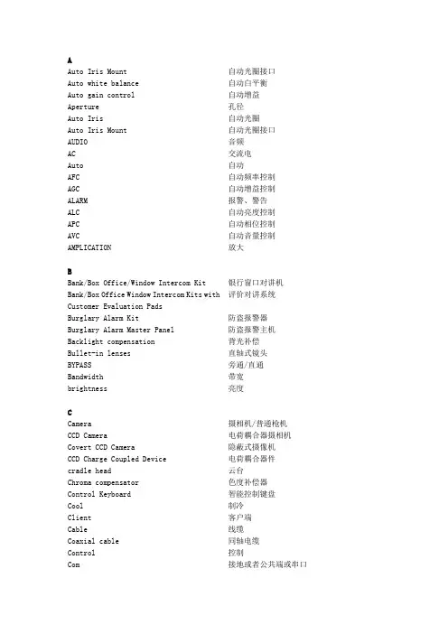 安防中英文术语对照表