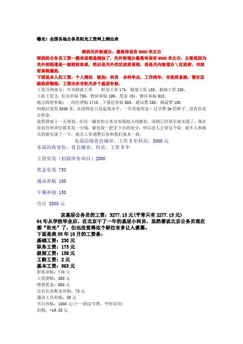 曝光全国各地公务员阳光工资网上晒出来