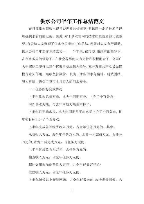 供水公司半年工作总结范文(精编版)