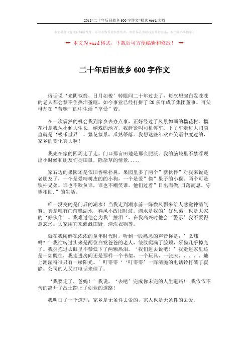 2018-二十年后回故乡600字作文-精选word文档 (1页)