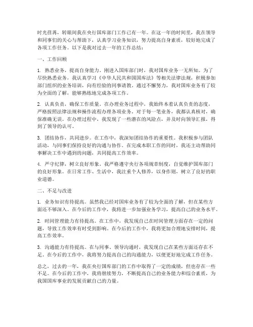 央行国库个人工作总结