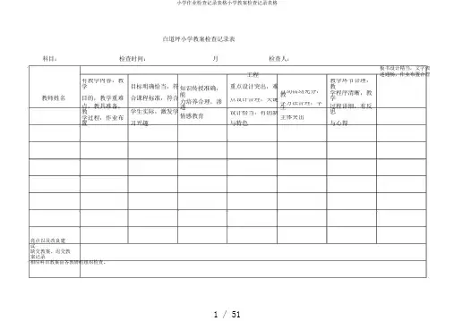 小学作业检查记录表格小学教案检查记录表格