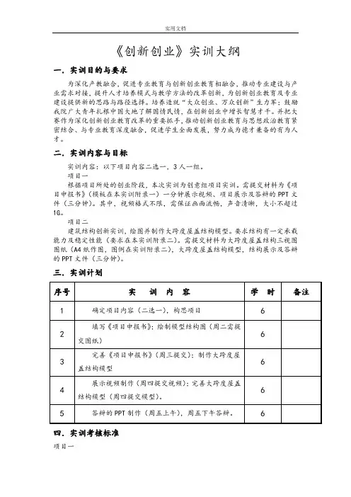 创新创业实训大纲设计