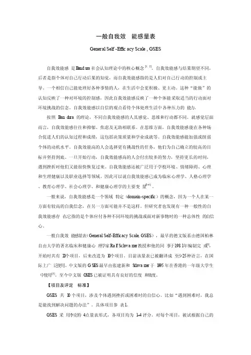 一般自我效能感量表及说明