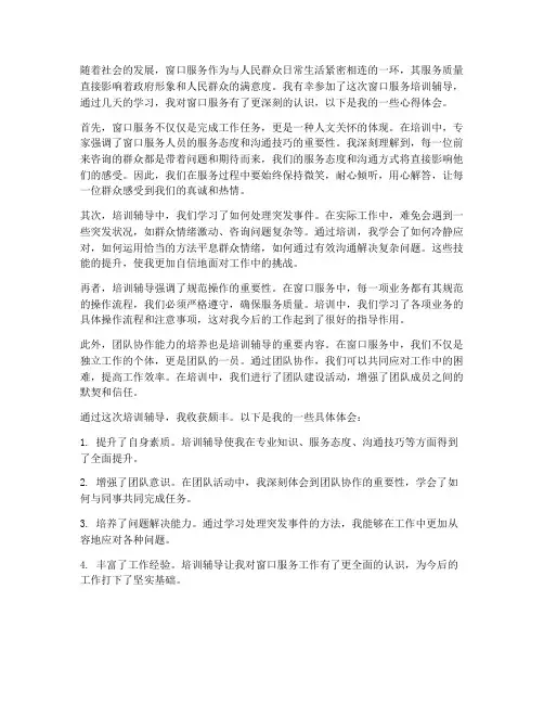 窗口培训辅导心得体会范文