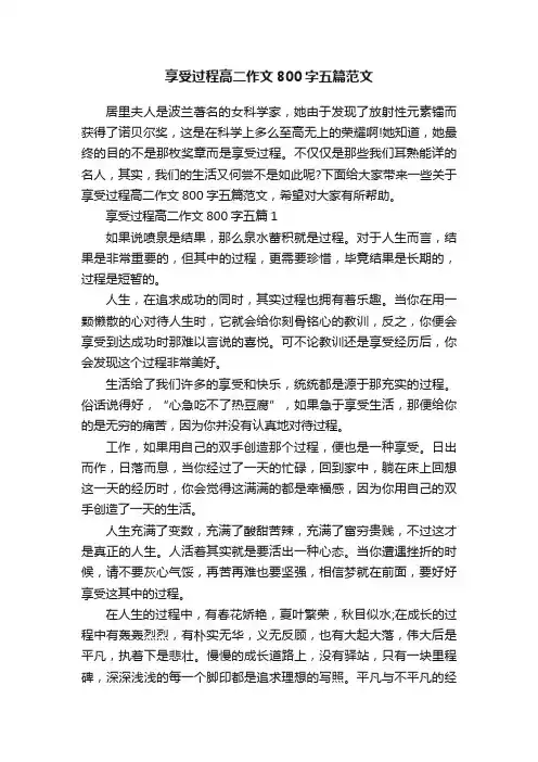 享受过程高二作文800字五篇范文