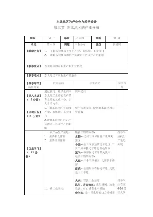 东北地区的产业分布教学设计