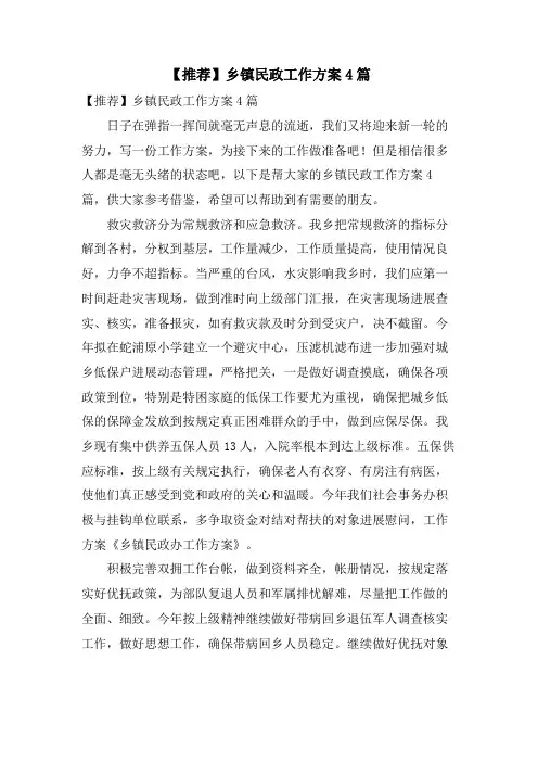 乡镇民政工作计划4篇