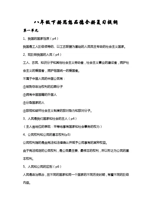 人教版八年级下册思想品德全册复习提纲(精品)