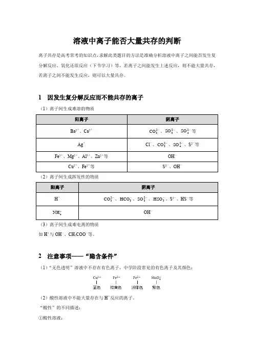 【知识解析】溶液中离子能否大量共存的判断