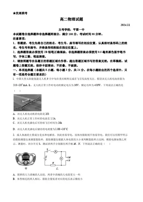 山东省德州市2024-2025学年高二上学期11月期中考试物理试题(含答案)