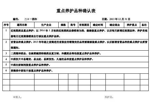 重点养护确认表