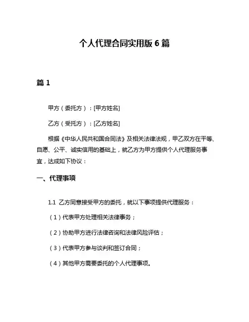 个人代理合同实用版6篇