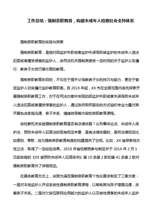 工作总结：强制亲职教育,构建未成年人检察社会支持体系