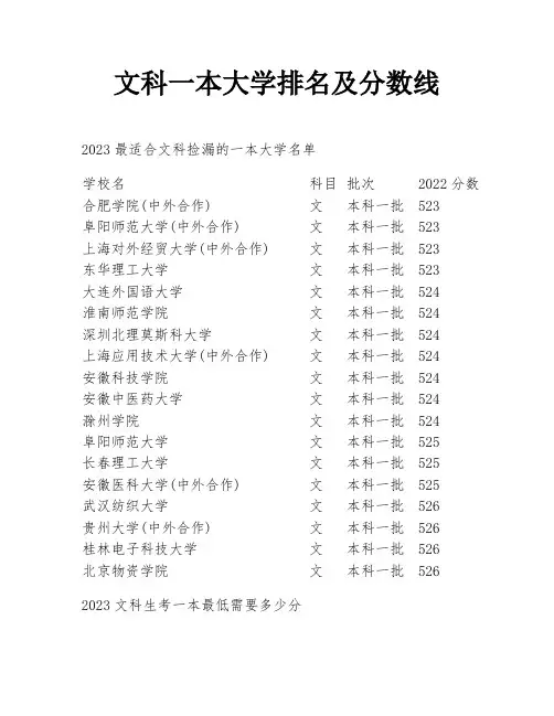 文科一本大学排名及分数线