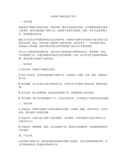 海南特产海鲜创业计划书