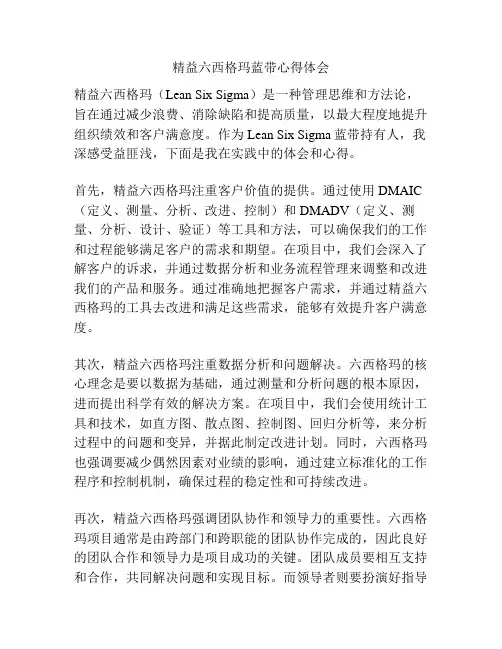 精益六西格玛蓝带心得体会