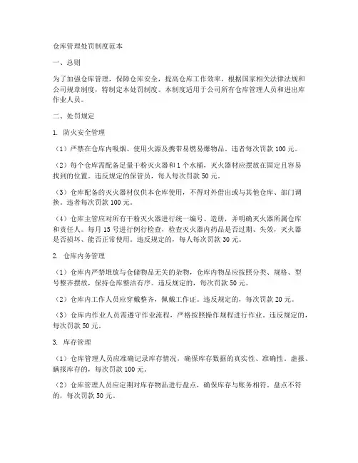 仓库管理处罚制度范本