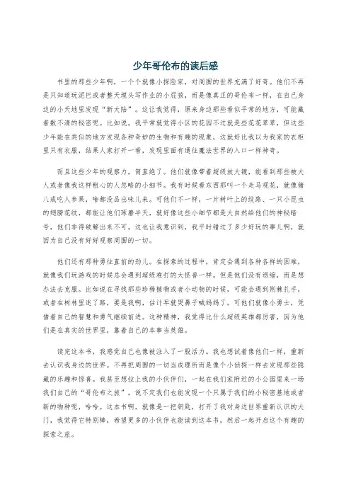 少年哥伦布的读后感