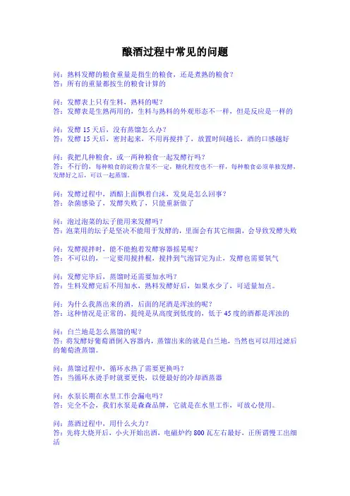 酿酒过程中常见的问题