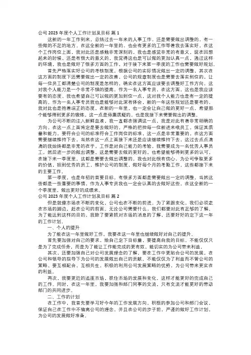公司年度个人工作计划及目标