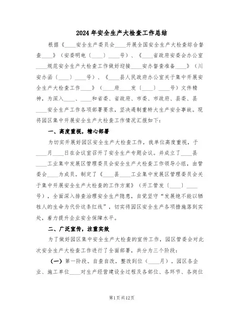 2024年安全生产大检查工作总结(4篇)
